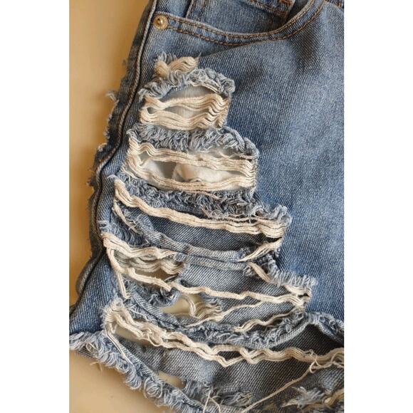Mele Pere Booty Jean Shorts Woman M - Cut Offs Grunge Destroyed Distressed Denim - Picture 8 of 12